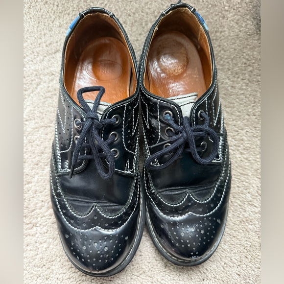 John Fluevog Black Leather Brogue Contrasting Saddle Stitch Oxford Lace Up Shoes - Picture 3 of 9